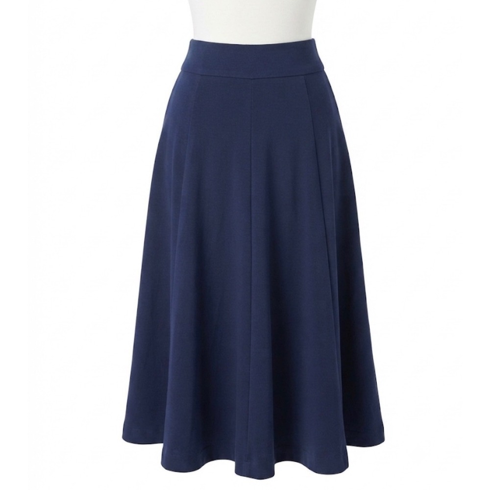Coldwater Creek Navy Blue A-Line Midi Skirt Stretch Ponte Knit Size 8